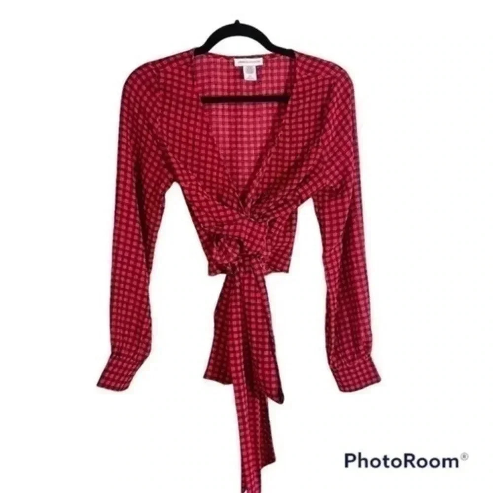 Urban outfitters red gingham wrap front top medium